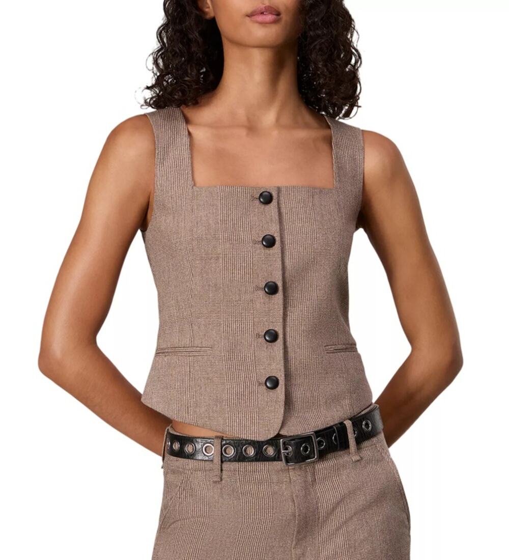 Rag & Bone Women Camel Plaid Italian Wool Mariana Classic Vest Top Size US 2